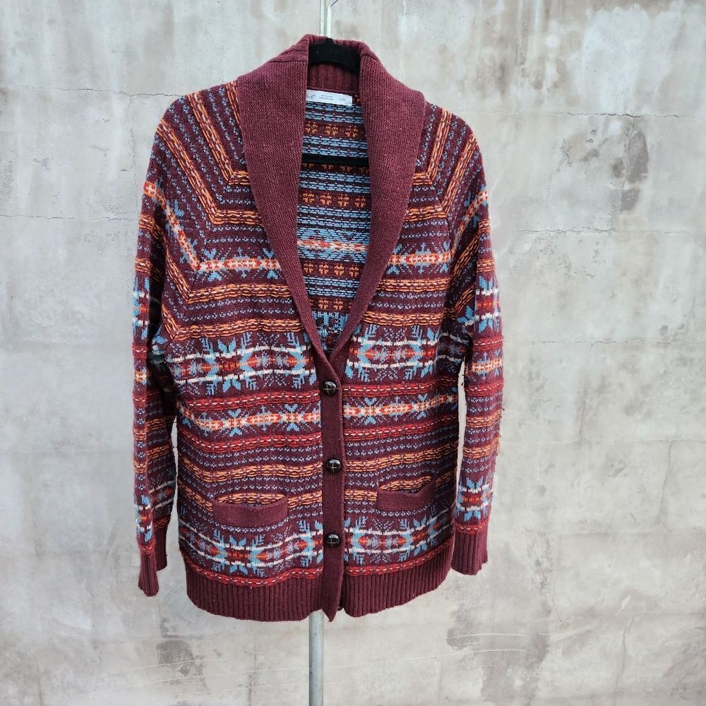 Woolrich fair isle open knit shawl collar cardigan